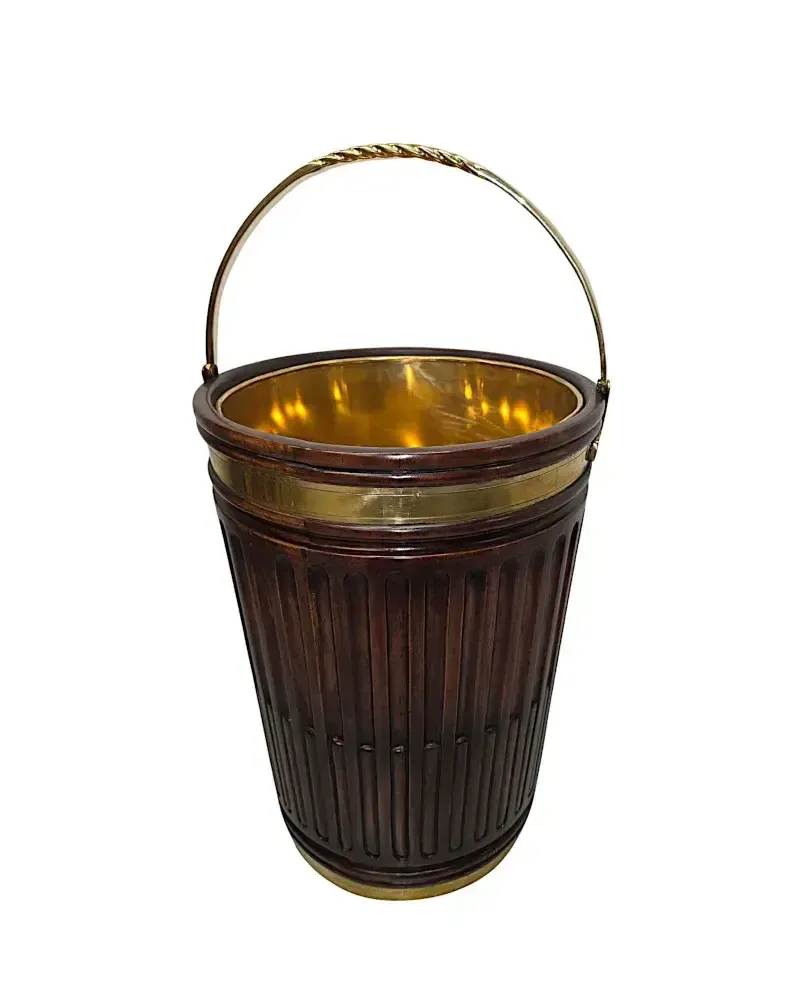 A Gorgeous Large 20th Century Irish Design Hand Made Peat And Log Bucket With Brass Liner And Fittings
