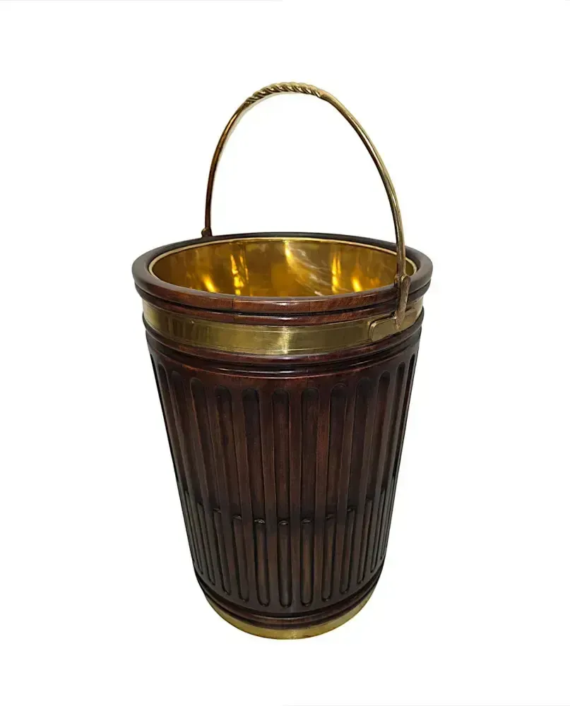 A Gorgeous Large 20th Century Irish Design Hand Made Peat And Log Bucket With Brass Liner And Fittings photo Home Decor