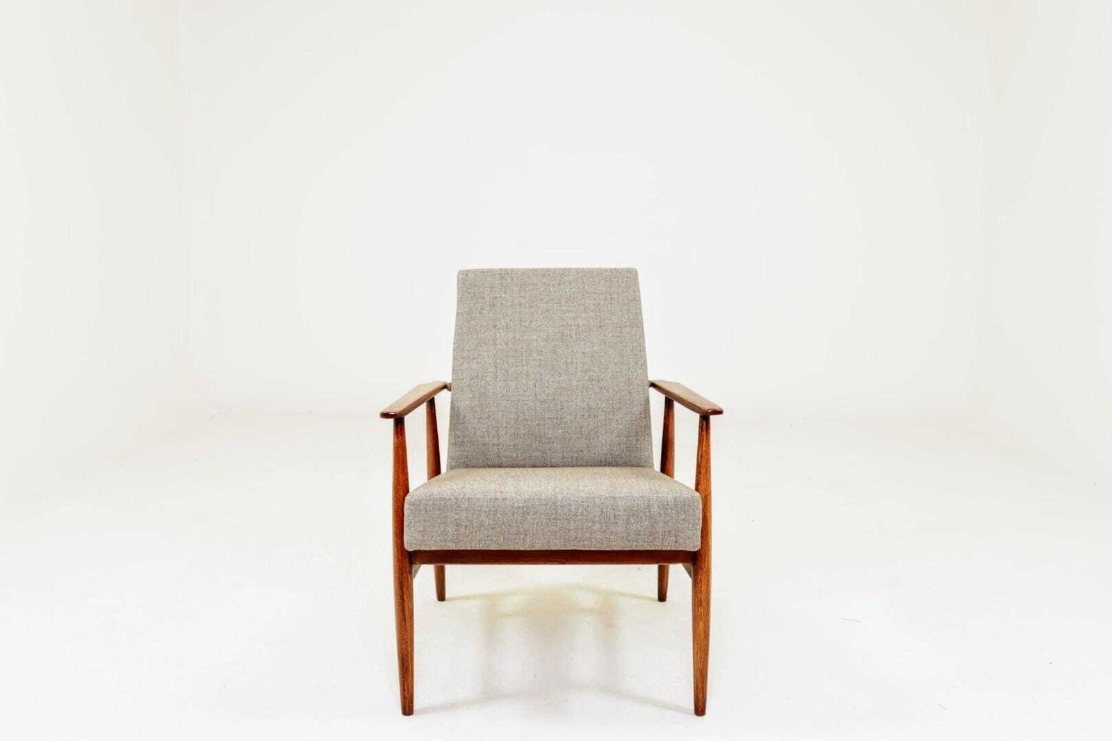 Scandinavian Lounge Chair Grey Soft Upholstery| Refurbished Vintage Armchair photo Furniture