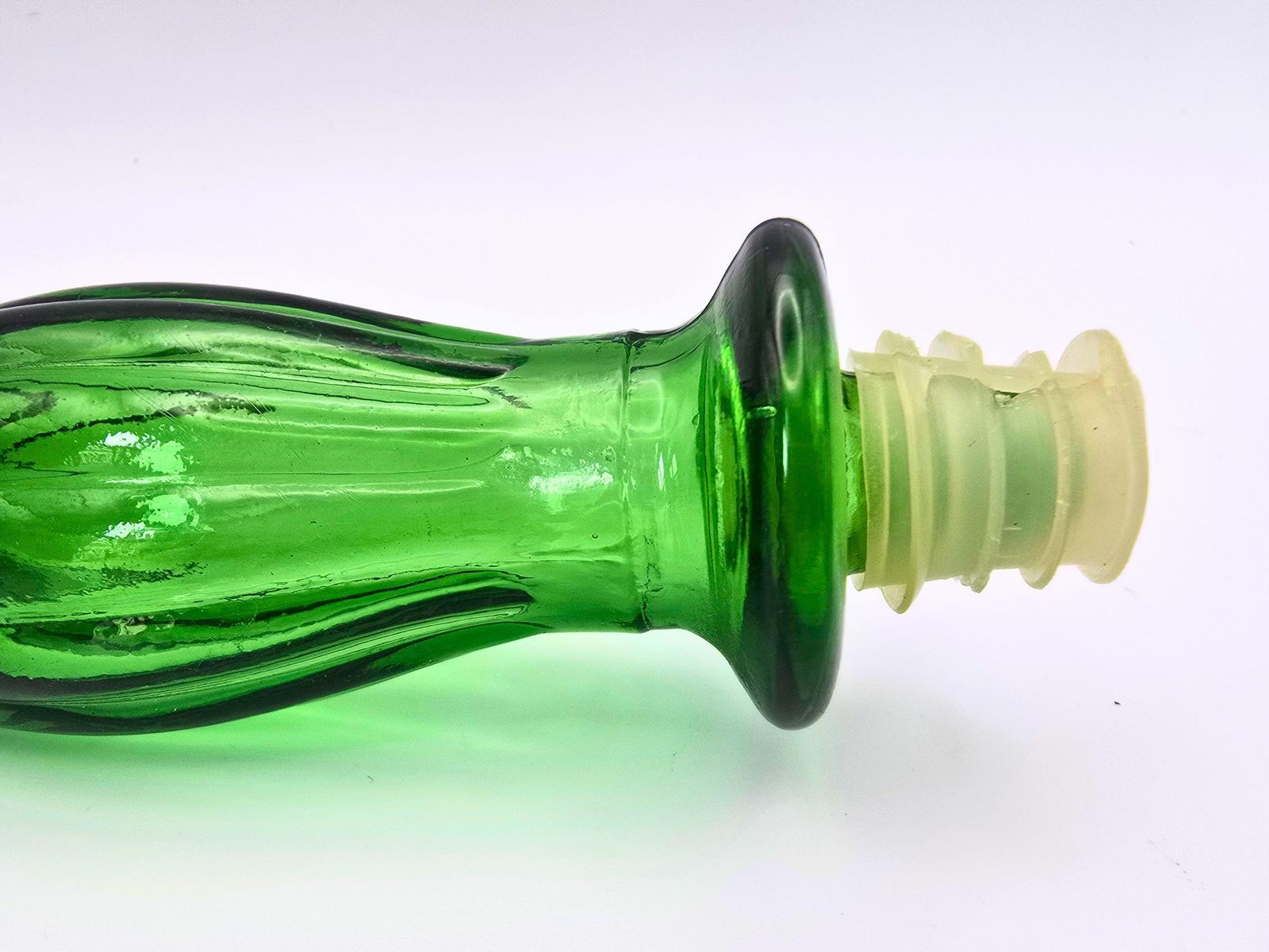 55.0 Vintage Green Glass Onion Genie Bottle   Italian Empoli With Vertical Lines photo