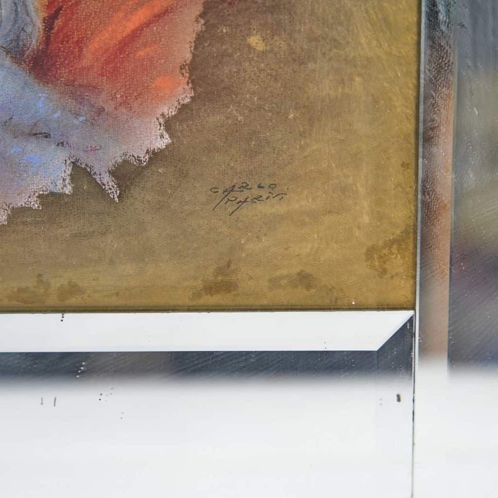 Work With A Frame In Ground Mirror, Signature Carlo Parisi, Madonna With Child photo for sale