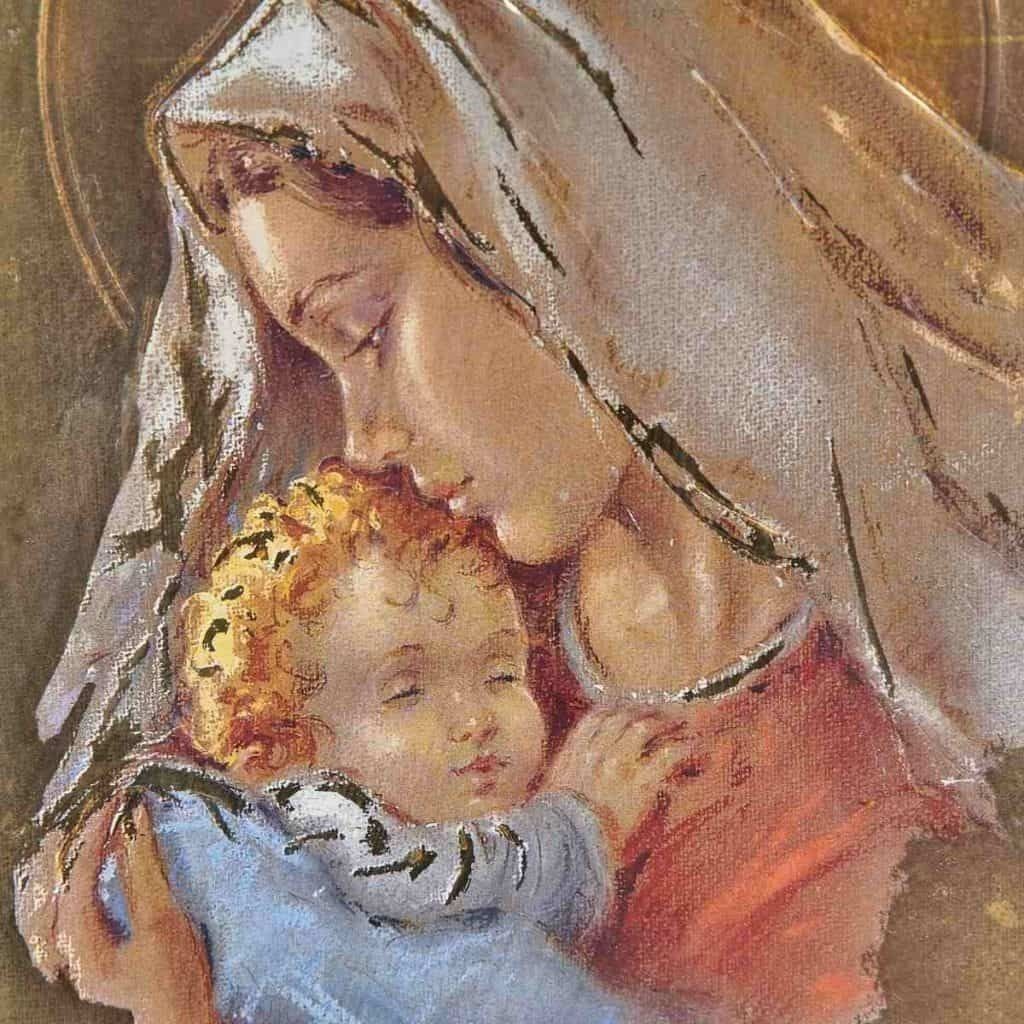 Work With A Frame In Ground Mirror, Signature Carlo Parisi, Madonna With Child photo Art