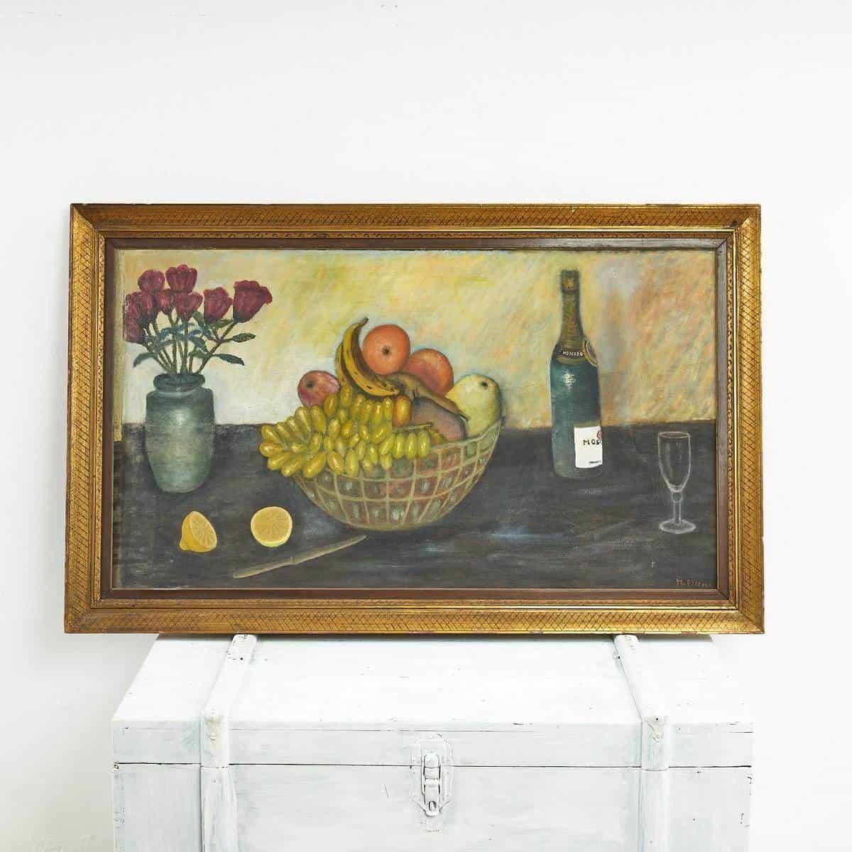 Oil On Panel Of Still Life M. Piccoli, 20th Century