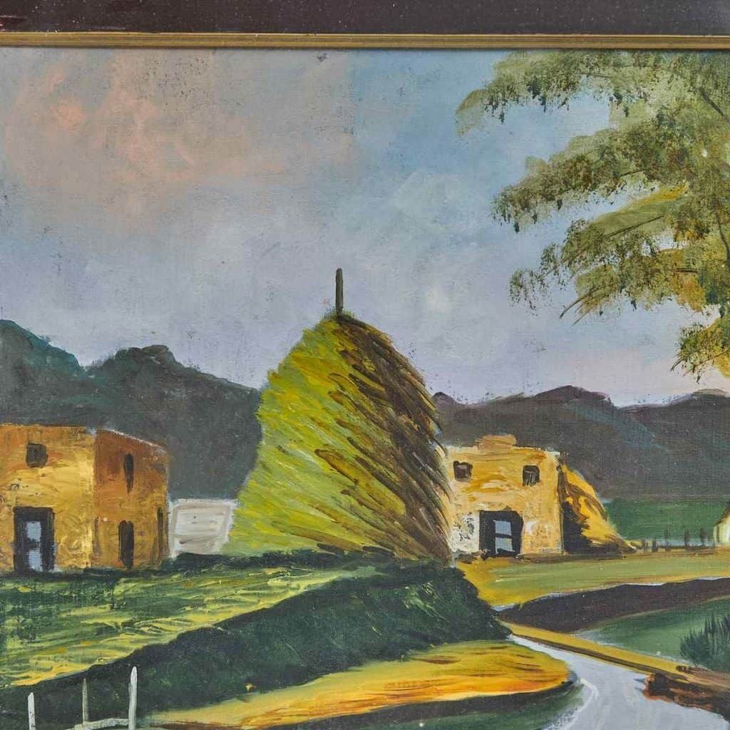 Vintage Landscape Oil On Canvas With Frame By V. Masini, 1970s photo Art