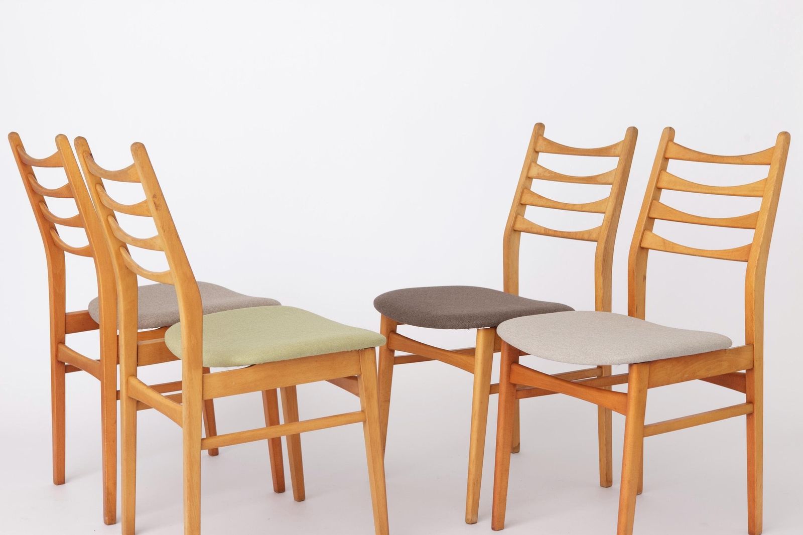 Set Of 4 Vintage Dining Chairs 1970s Germany, Beech Wood Chairs, Restored & Reupholstered, Mid Century Modern photo Furniture