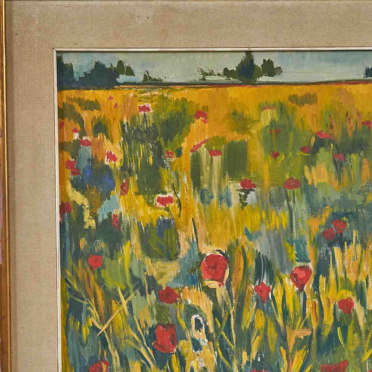 Oil On Canvas Flowering Fields Oil Painting Of Poppy Field, 1970s photo furniture