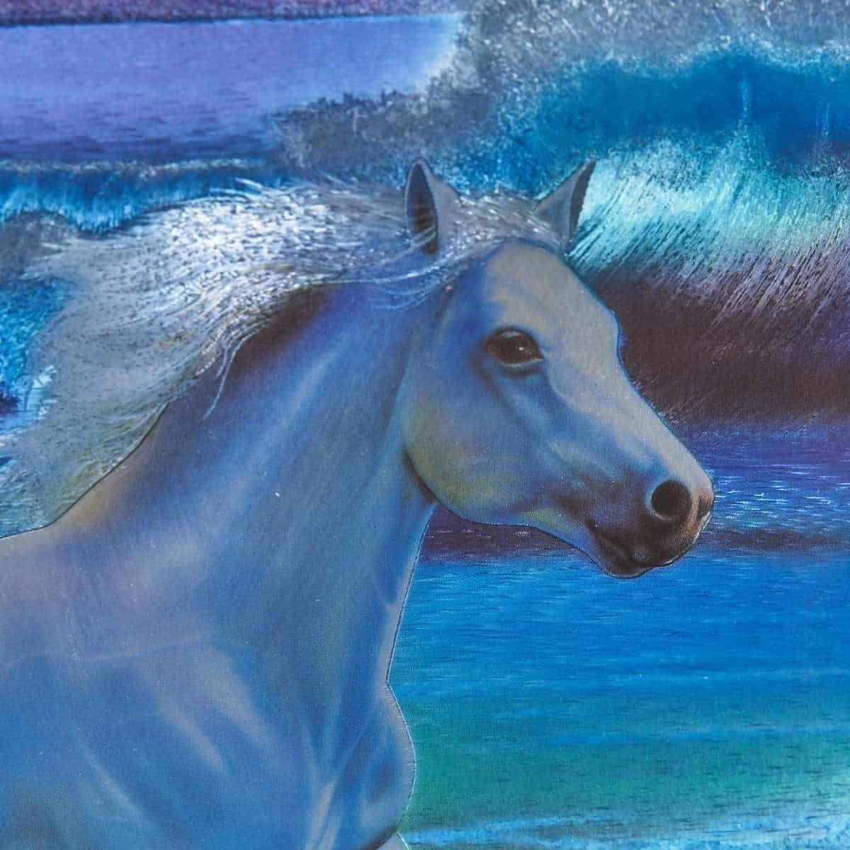 Mixed Media On Paper, Stunning Painting With White Horse, 1980s photo for sale