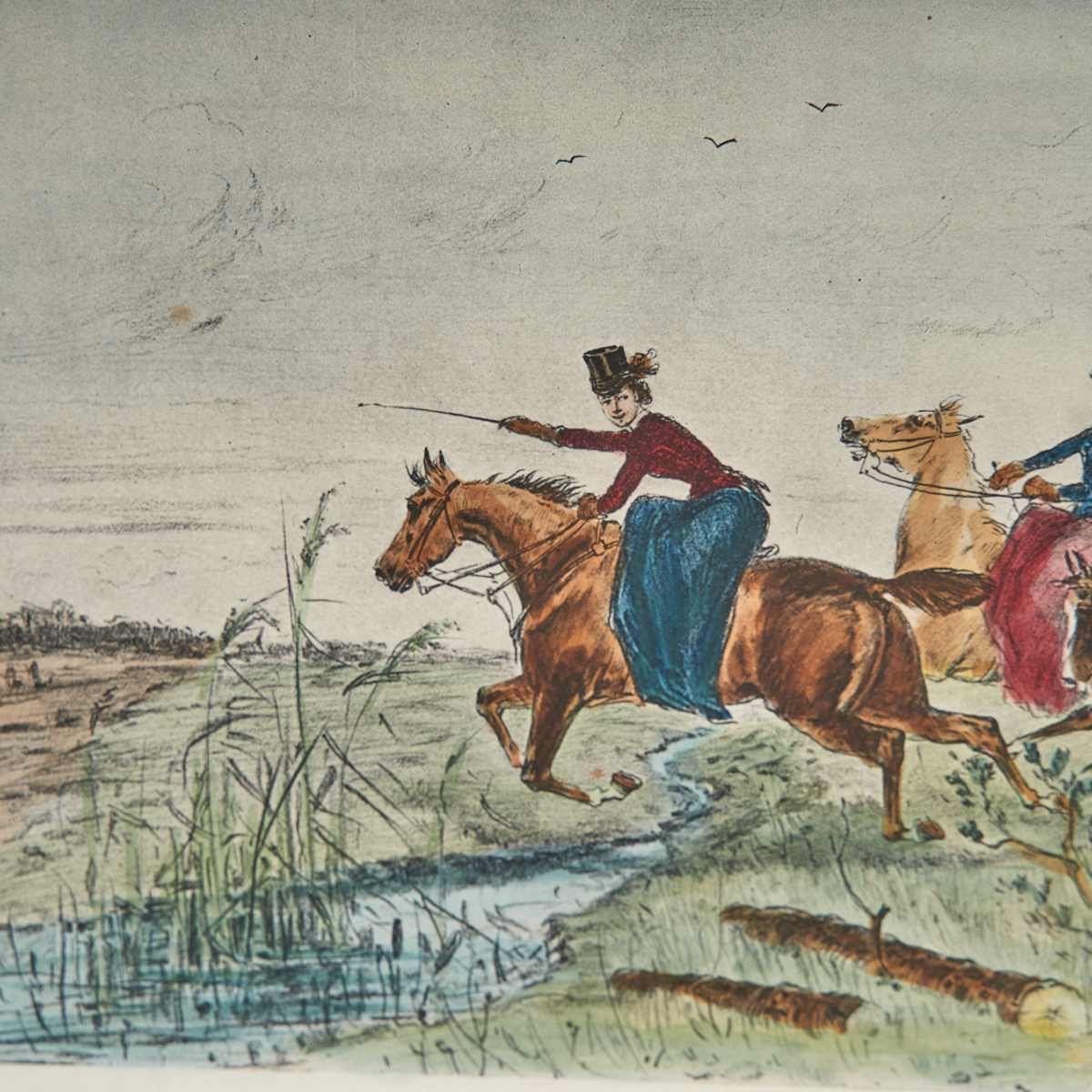 Antique Print Of Hunting On Horseback photo for sale