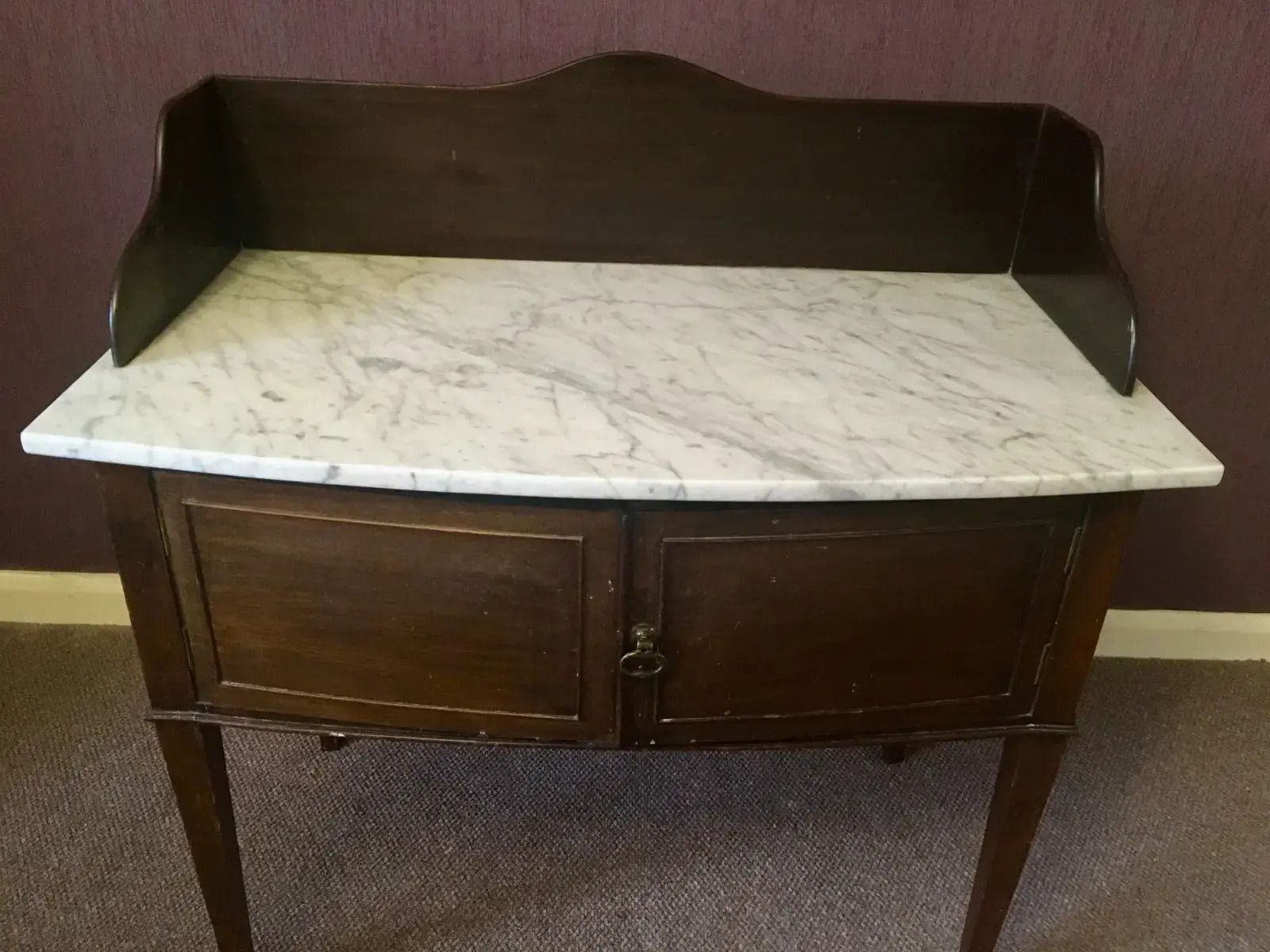 Antique Edwardian Mahogany Vanity/Washstand/Cabinet W Carrara Marble Top photo furniture