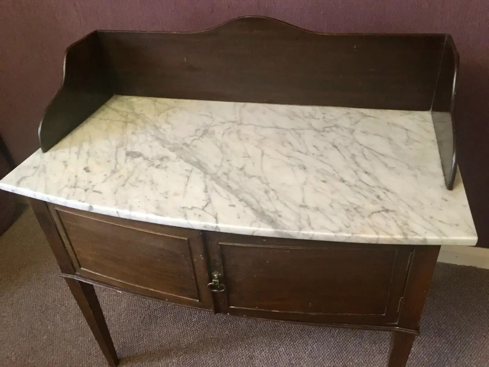 Antique Edwardian Mahogany Vanity/Washstand/Cabinet W Carrara Marble Top photo Furniture