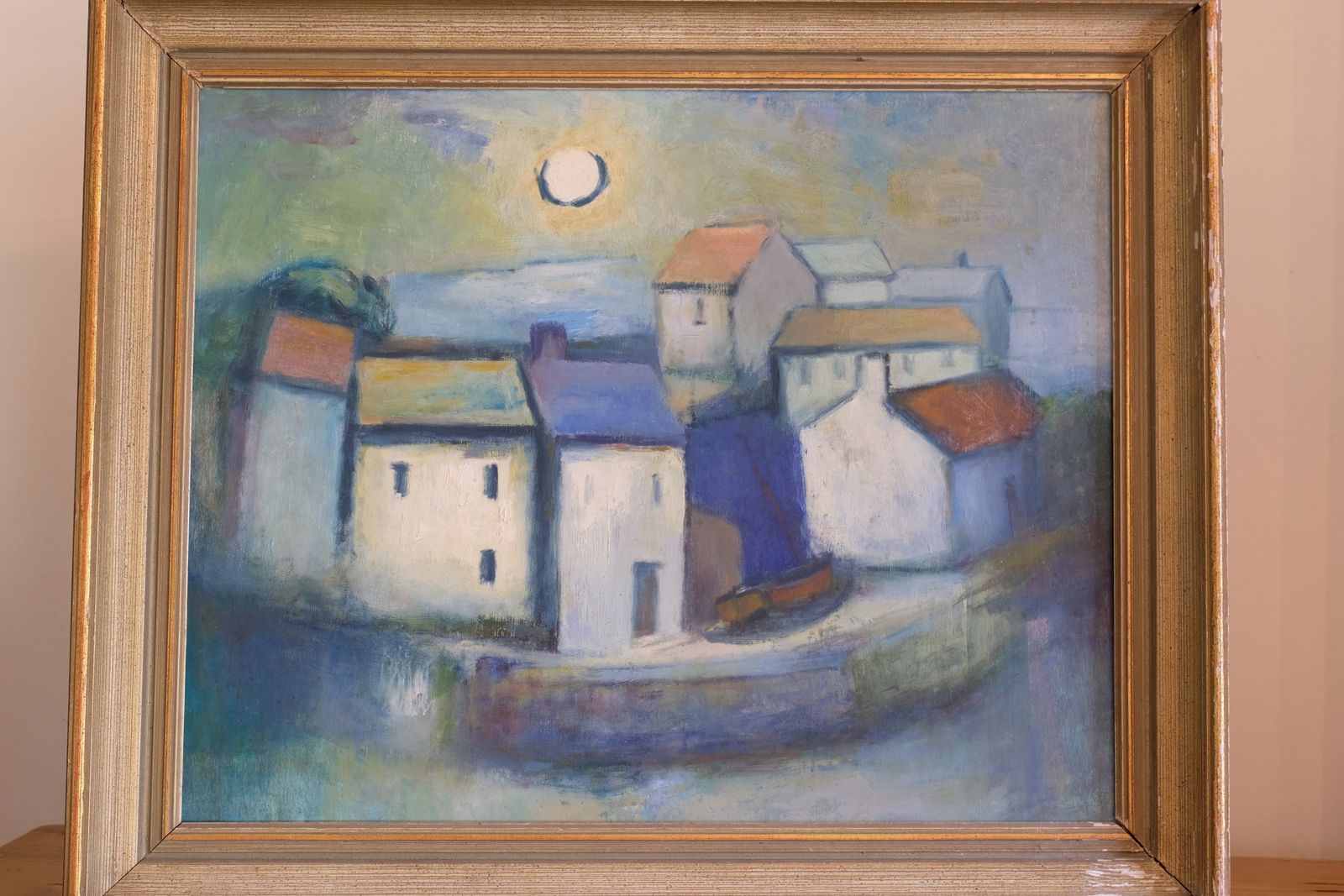 Colourful Pastel Harbour Scene – Mid 20th Century Expressive Coastal Painting photo Art