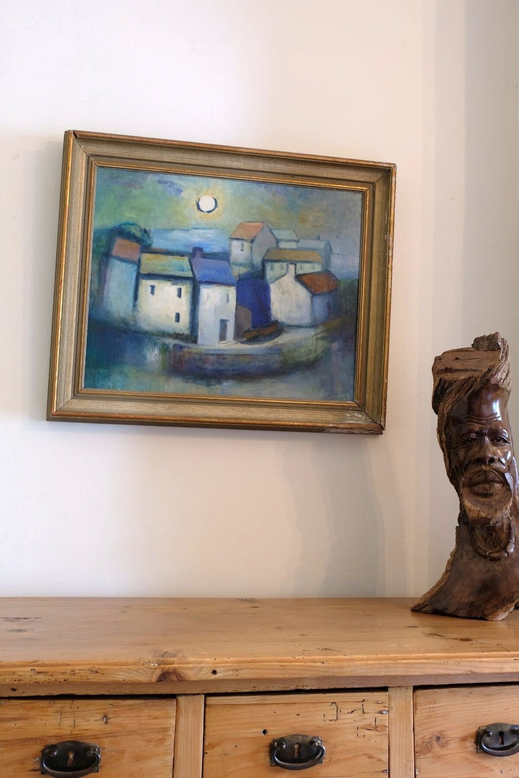 Art Colourful Pastel Harbour Scene – Mid 20th Century Expressive Coastal Painting photo
