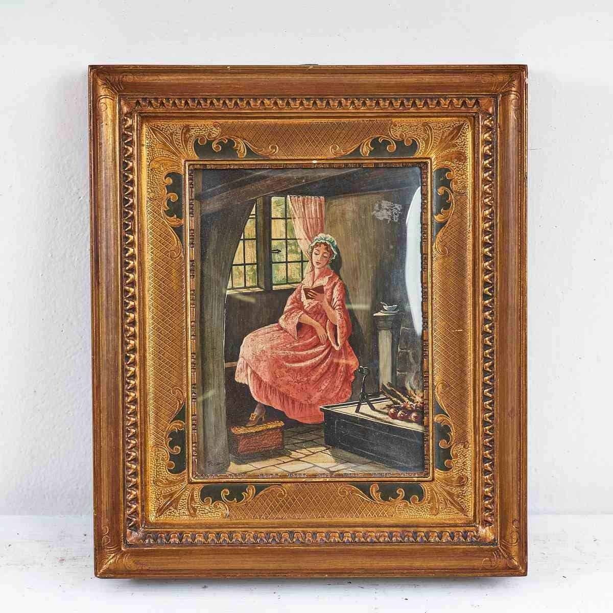 Elegant Vintage Panel Painting With Golden Frame, 1970s photo furniture