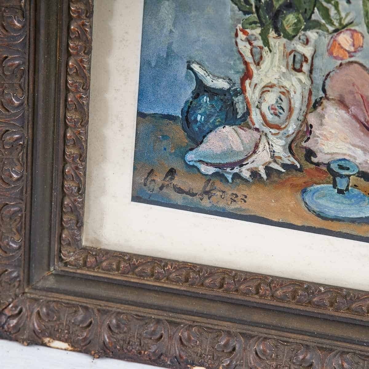 Oil On Panel Elegant Vintage Painting With Flowers By Giovanni Lovetti photo furniture