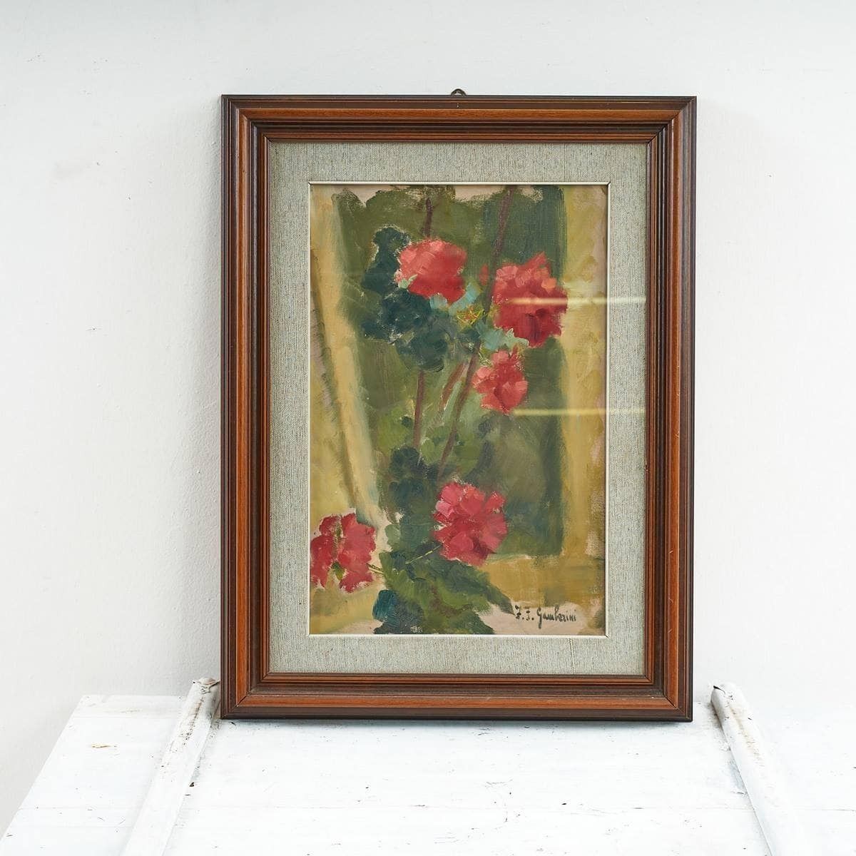Oil On Panel With Flowers Signed F. Gamberini, 1950s 60s