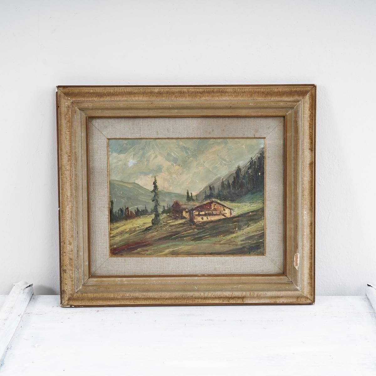Oil On Antique Panel Alpine Landscape Painting From The 1950s, 1950s