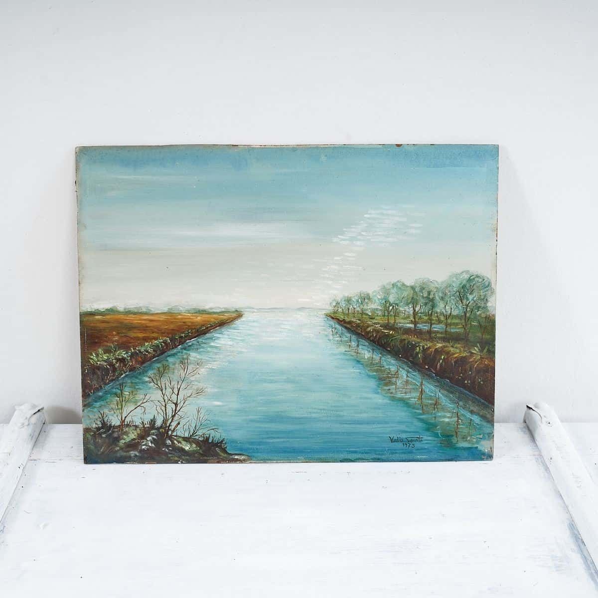 Oil On Canvas, Stupendous Water And Nature, 1973, By Velio Sanvito, 1970s
