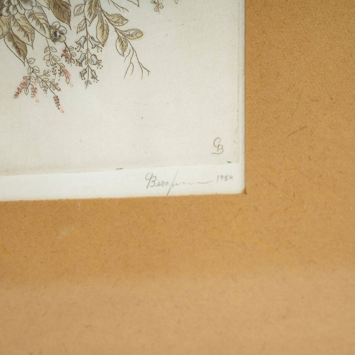 Lithograph With Golden Frame Of Flowers, Unidentified Signature, 1980s photo for sale
