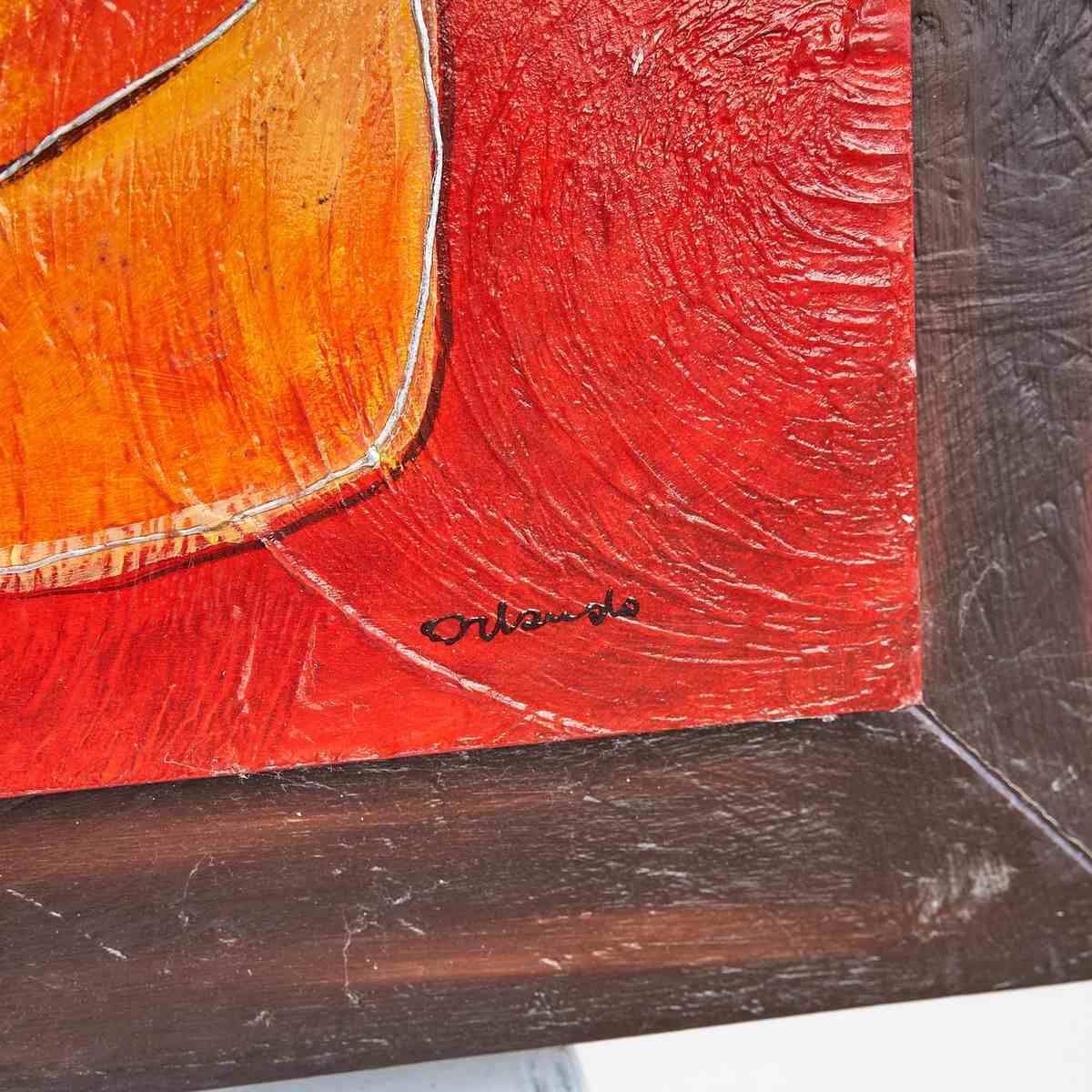 Mixed Media Acrylic On Board Signed Orlando, Abstraction Of Warm Colors photo furniture