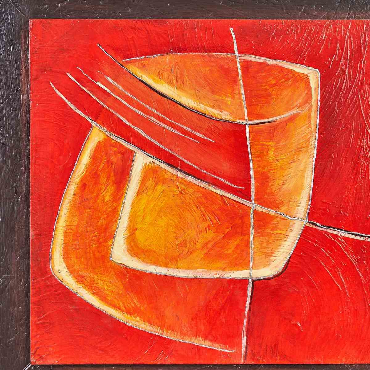 Mixed Media Acrylic On Board Signed Orlando, Abstraction Of Warm Colors photo for sale