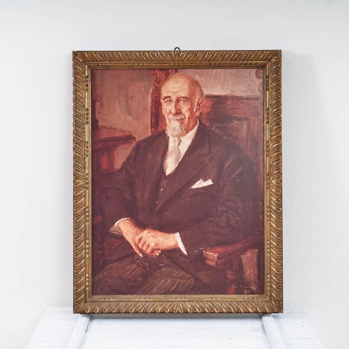 Vintage Canvas Reproduction In A Golden Frame From 1958, 1980s