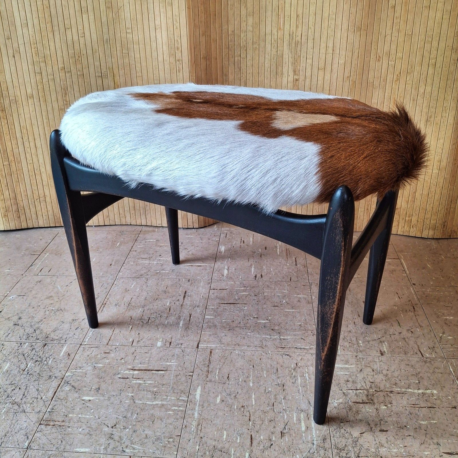 Fab Vintage Mid Century Elliotts Of Newbury Teak Dressing Table Stool Goatskin