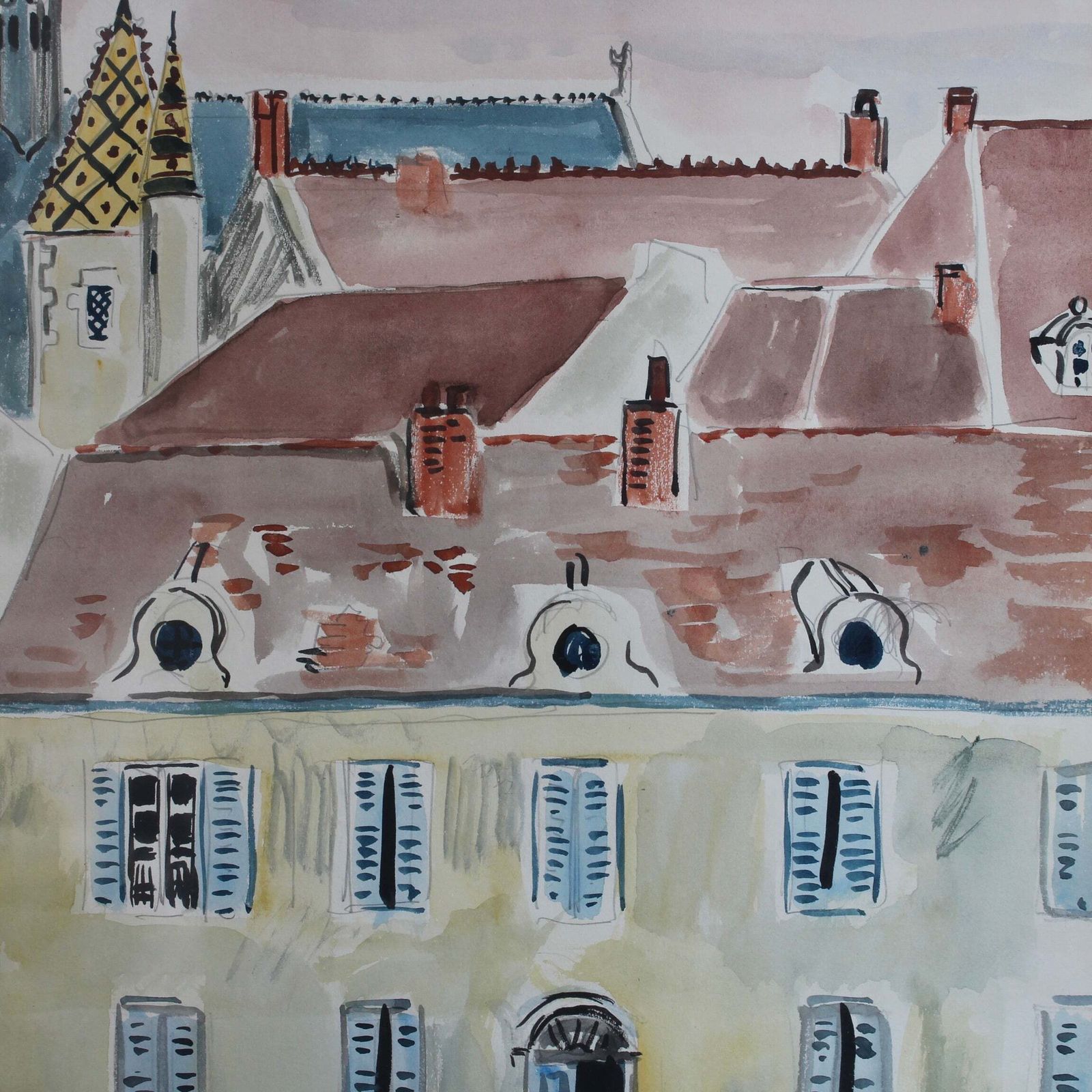 'A Street In Beaune' By Yves Brayer (1961) photo vintage