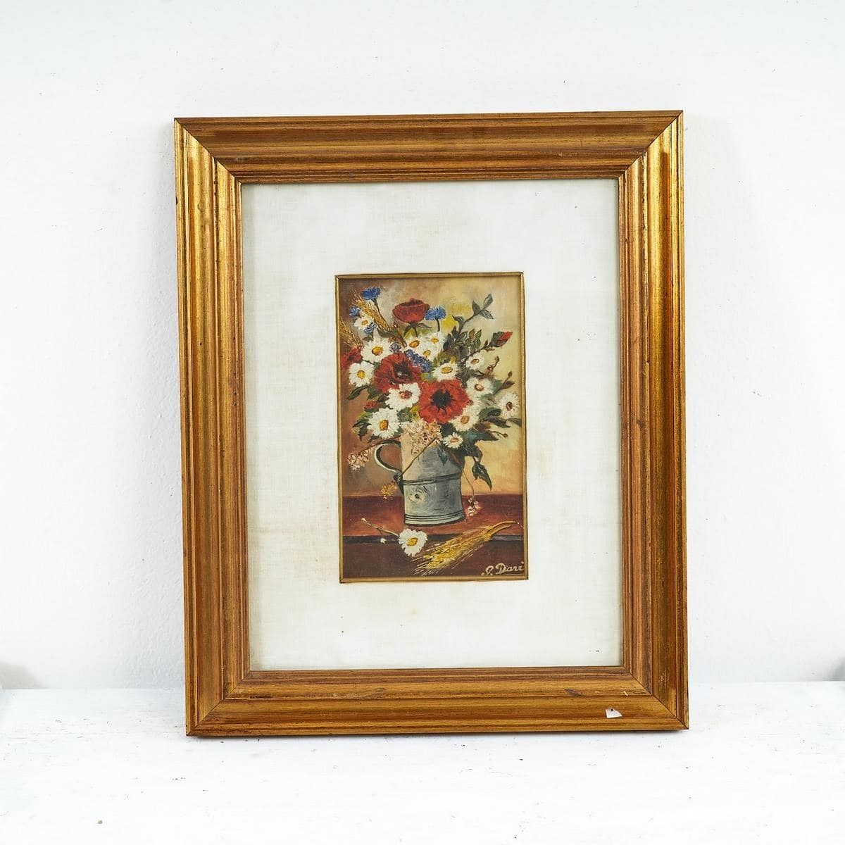 Floral Painting Frame Worked On Wood G. Dari, 1960s
