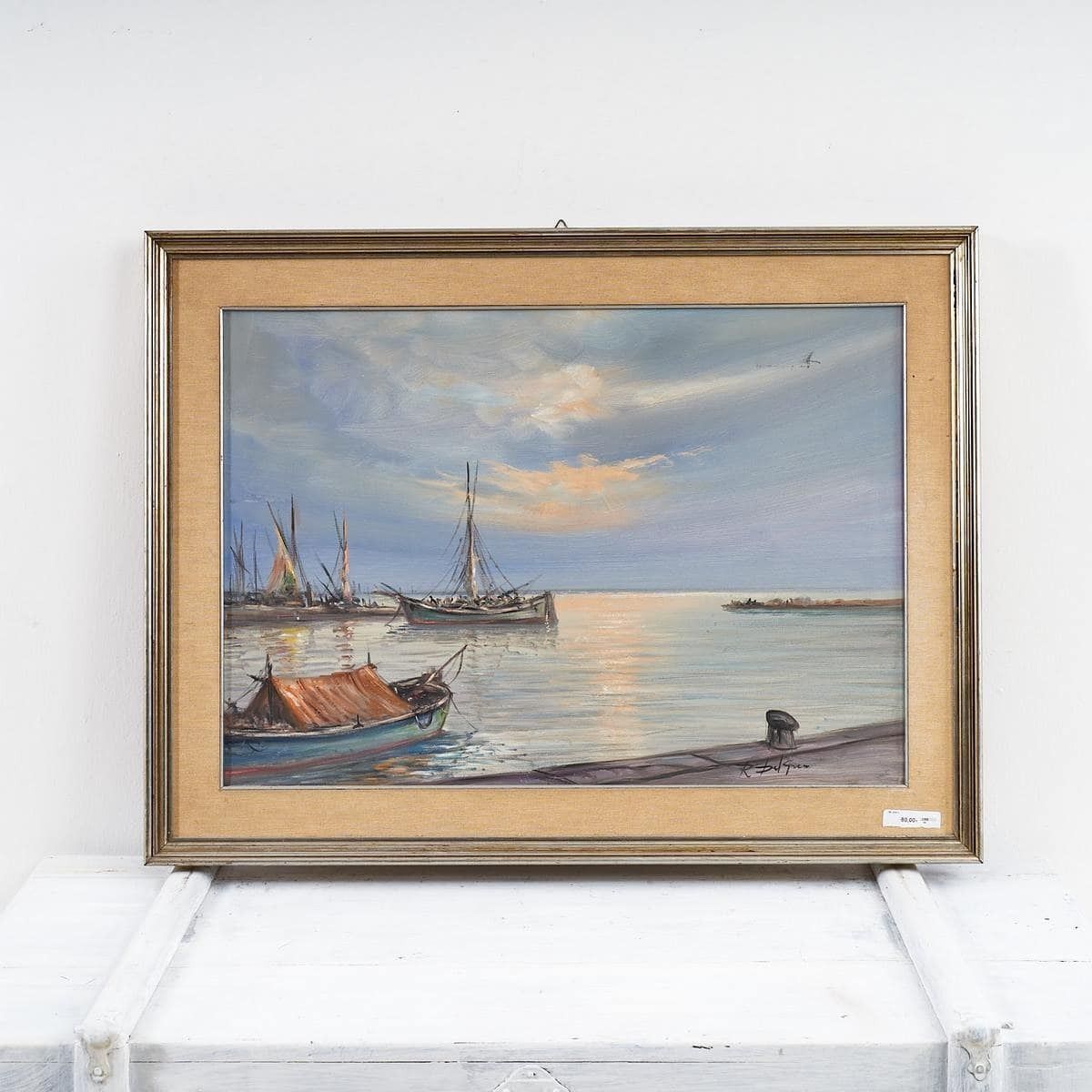 Oil On Canvas Serenity Of A Maritime Landscape By Renzo Del Greco