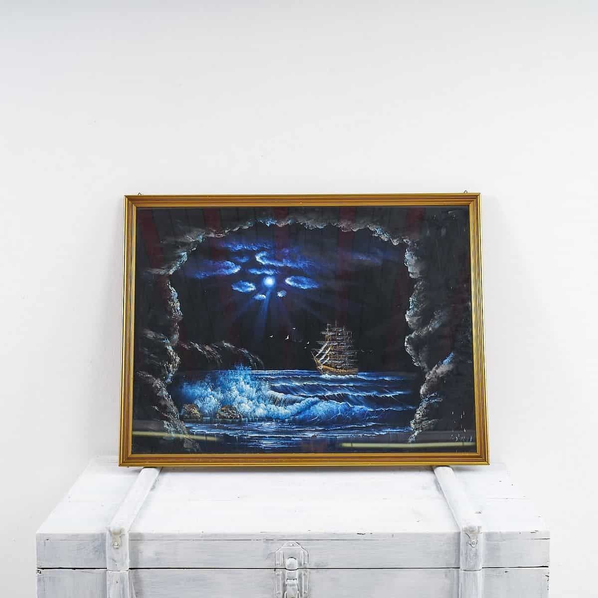 Vintage Painting, Night Sea With Ship