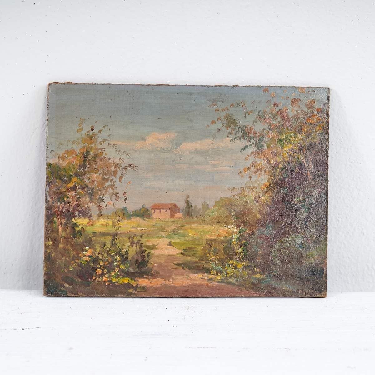 Oil On Panel Enchanting Landscape In Oil On Canvas By Renzo Del Greco