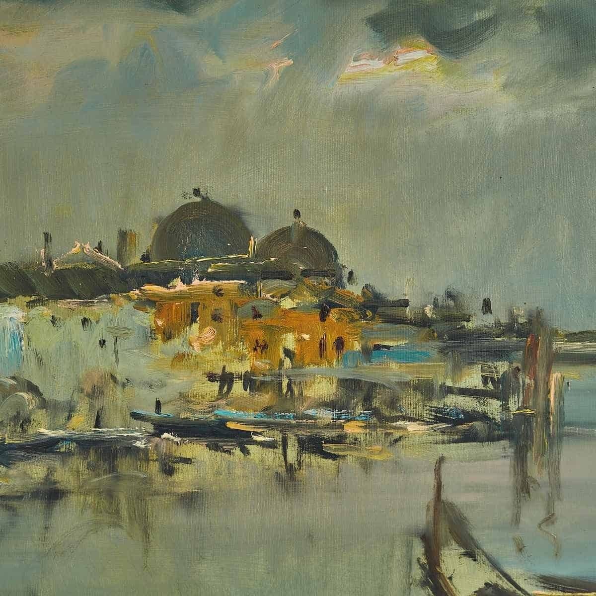Oil On Canvas Elegant Vintage Painting Of Venice By Renzo Piccoli, Painter From Ferrara (Italy) photo Art