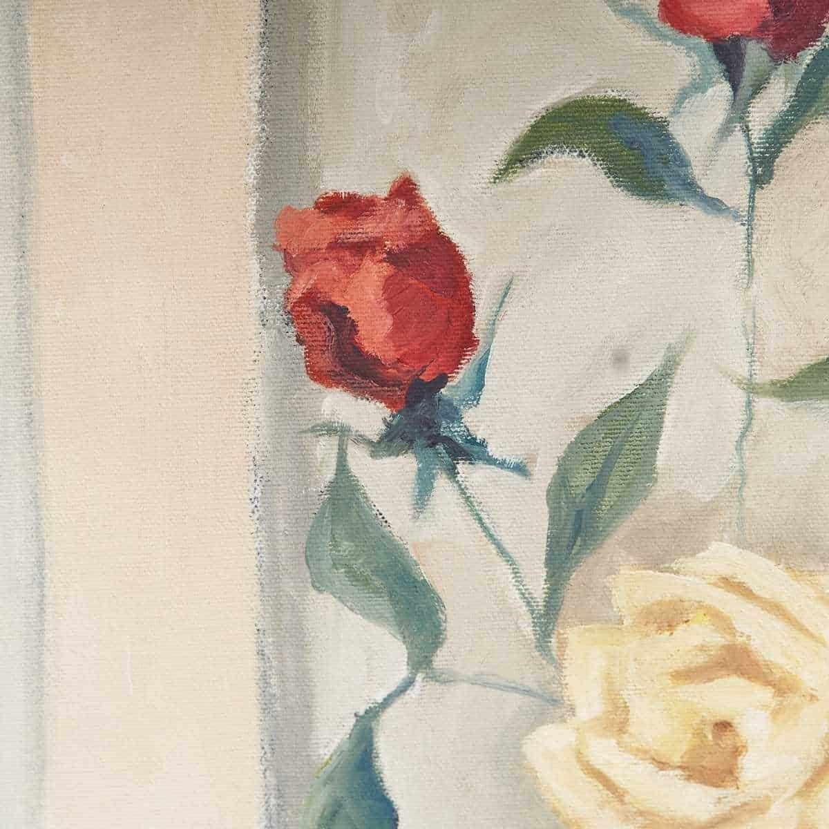 Elegant Floral Oil Painting Of Roses In Vintage Style photo furniture