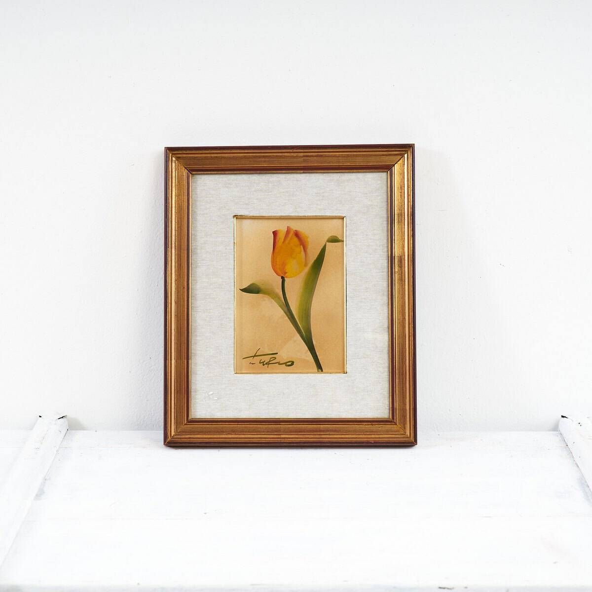 Elegant Tulip Painting Print In Frame, 1960s – 70s