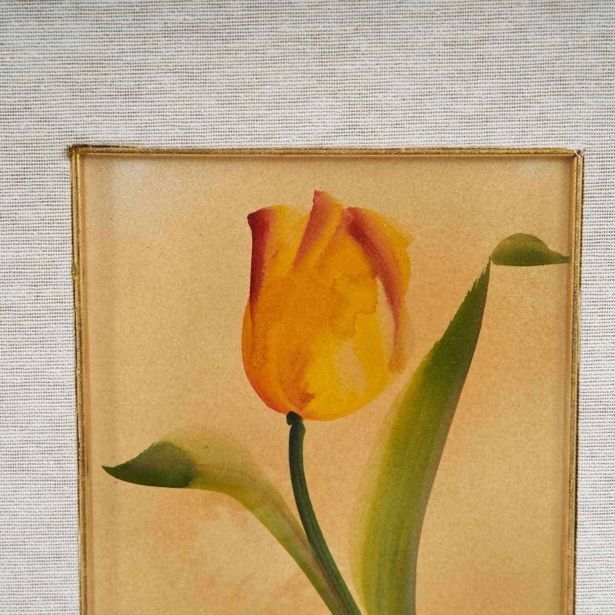 Elegant Tulip Painting Print In Frame, 1960s – 70s photo for sale