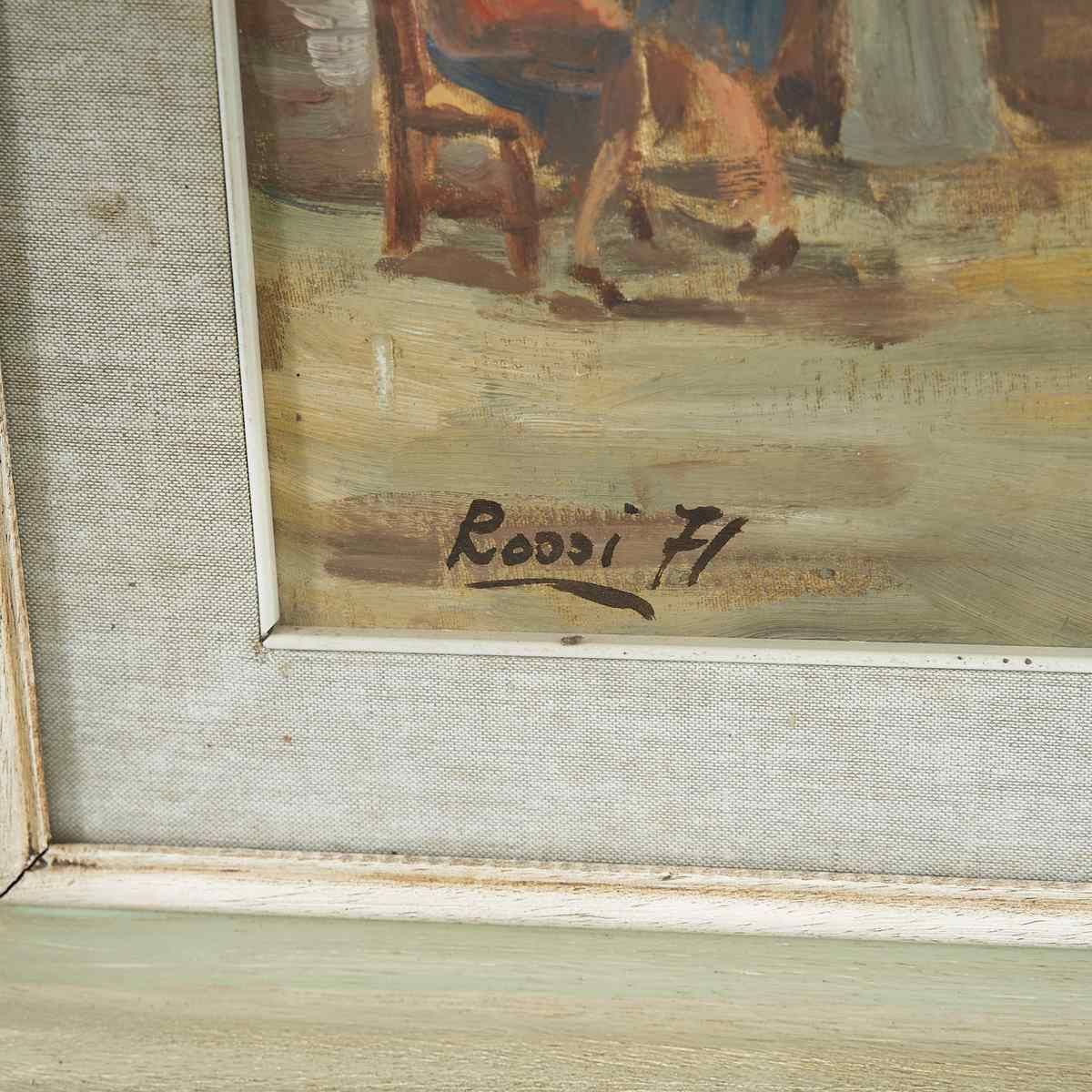 Oil On Panel Historical Fresco In Elegant Frame By Rossi 1971 photo furniture