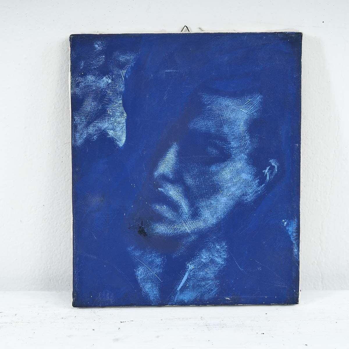 Oil On Canvas Female Face In Blue