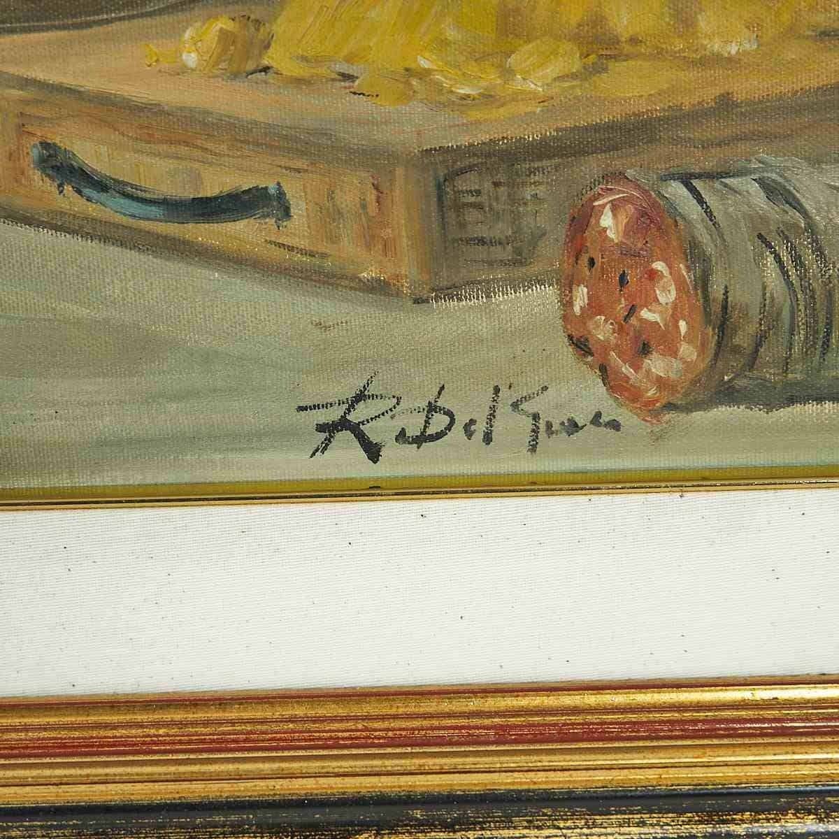 Oil Painting By R. Del Greco Fascinating Still Life With Delicacies photo furniture