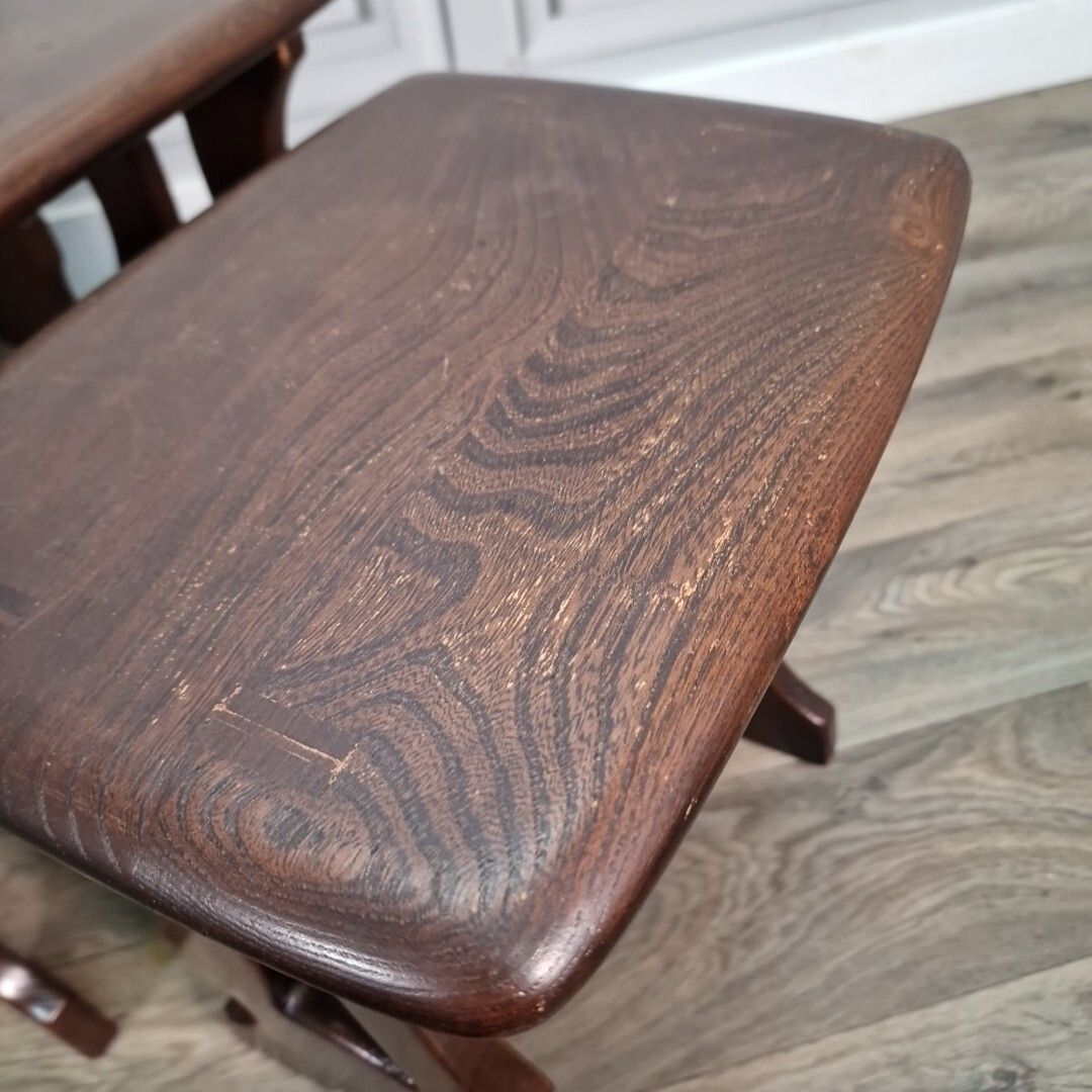 photo for sale Retro Vintage Ercol Chantry Solid Elm Nest Of Tables In Dark Finish Wooden