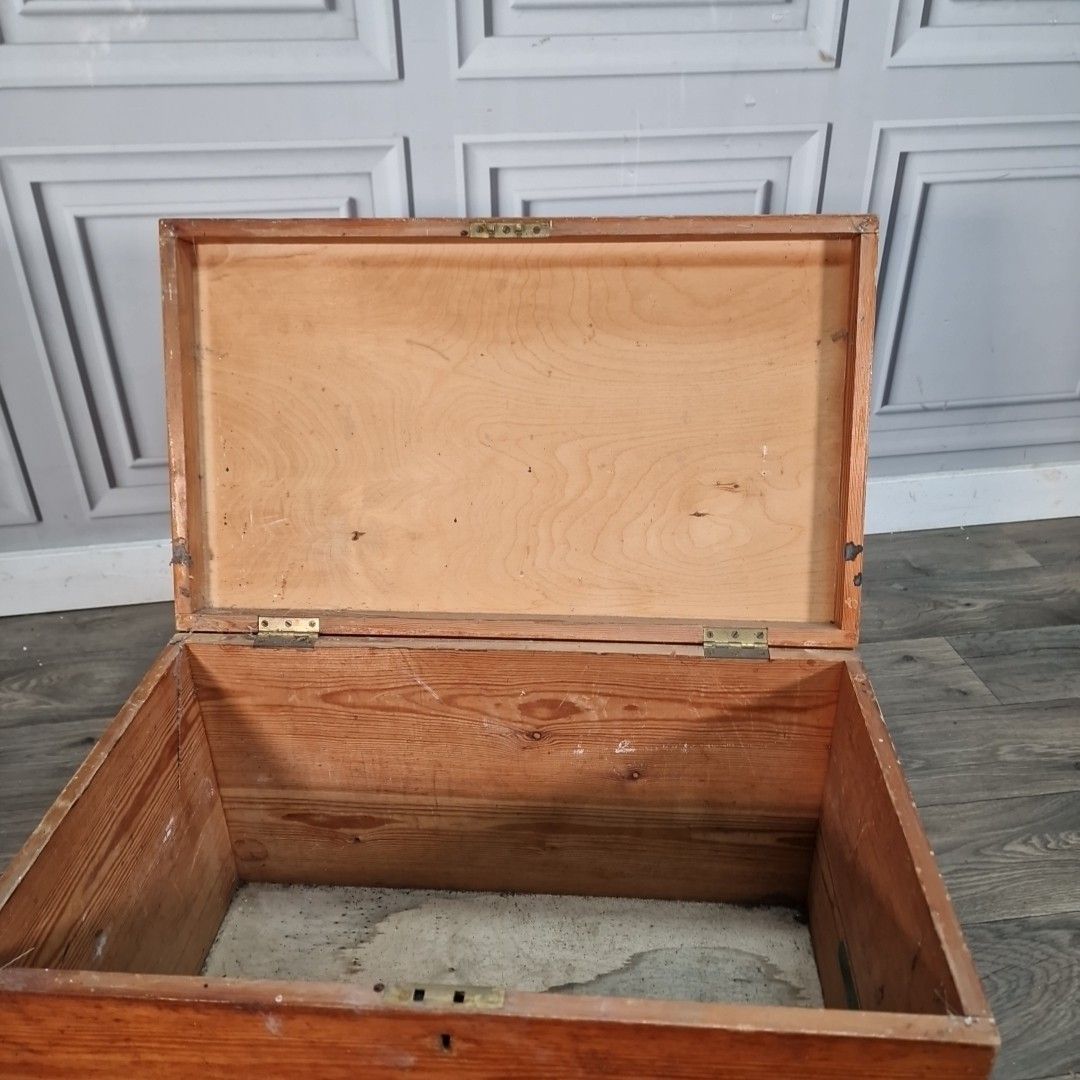 Antique Pine Storage Trunk Chest Wooden Blanket Tool Box Rustic Coffee Table photo buy