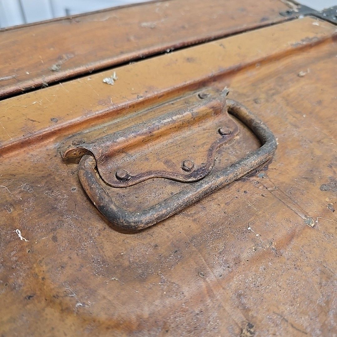 60.0 Vintage Metal Steamer Trunk Blanket Box Storage Chest Planter Industrial Retro photo