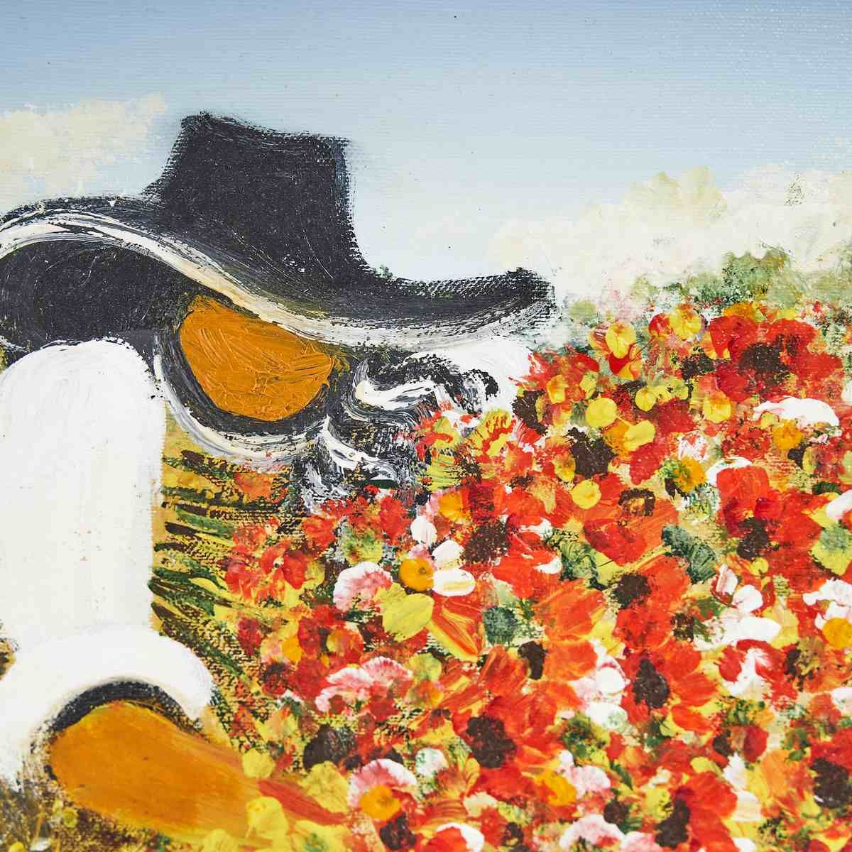 Oil On Canvas Peasant Fresco With Flowers By Costanzo Mantovani photo for sale