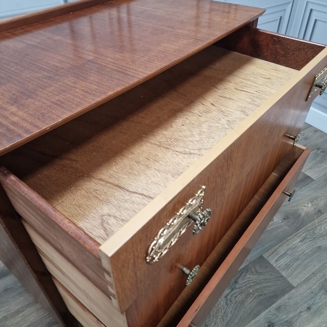 230.0 Vintage Retro Mid Century Chest Of 3 Drawers Commode Atomic Legs Teak Scandi photo