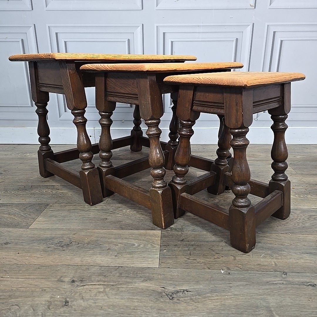 photo for sale Vintage Nest Of Tables Old Charm Solid Oak Wood Bros – Wooden Jointing Side