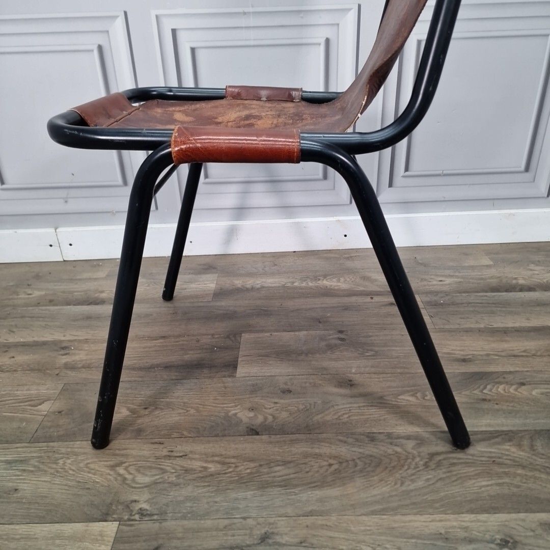 Furniture Vintage Metal Leather Chair Les Arcs Saddle Industrial Charlotte Perriand photo