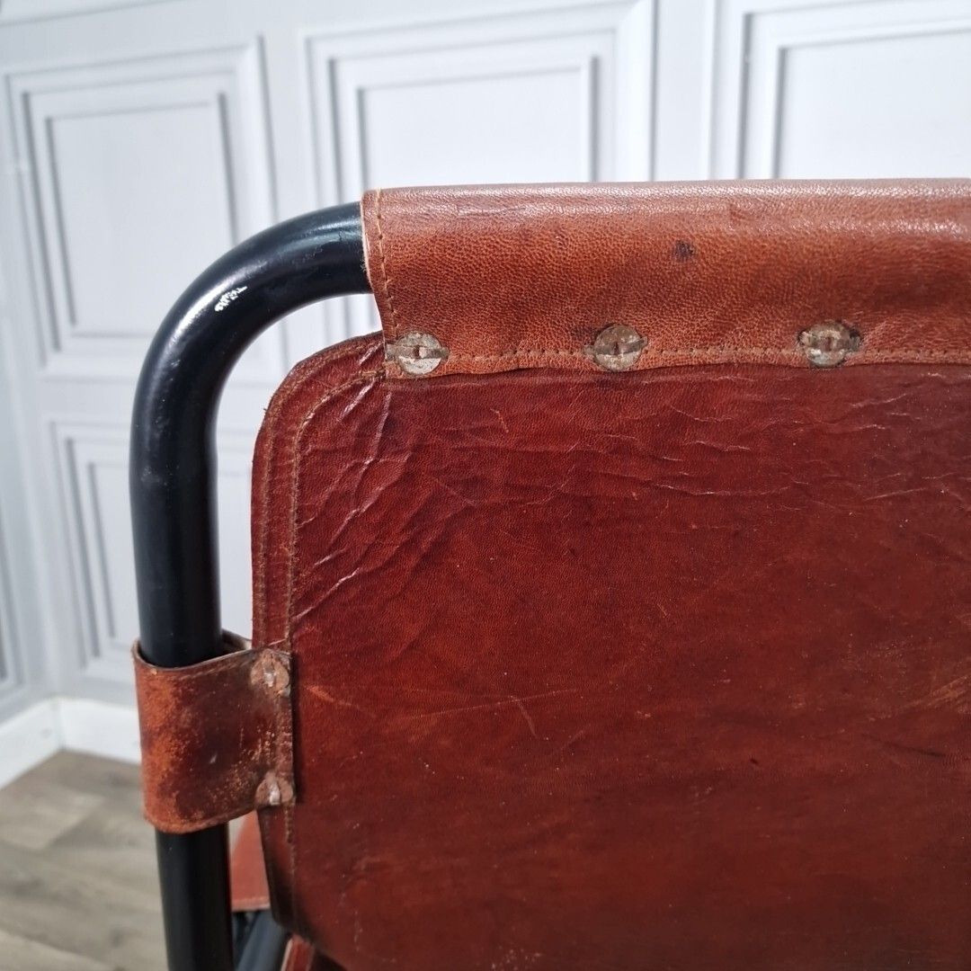 photo buy Vintage Metal Leather Chair Les Arcs Saddle Industrial Charlotte Perriand