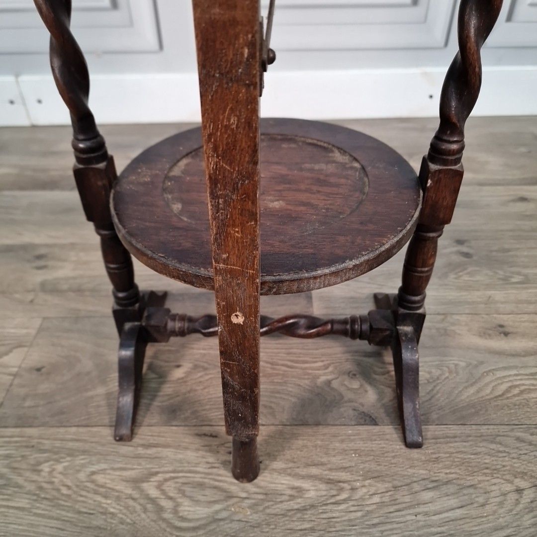 Antique Barley Twist 3 Tiered Fixed Muffineer Cake Plant Stand Wooden Solid Oak photo vinterior