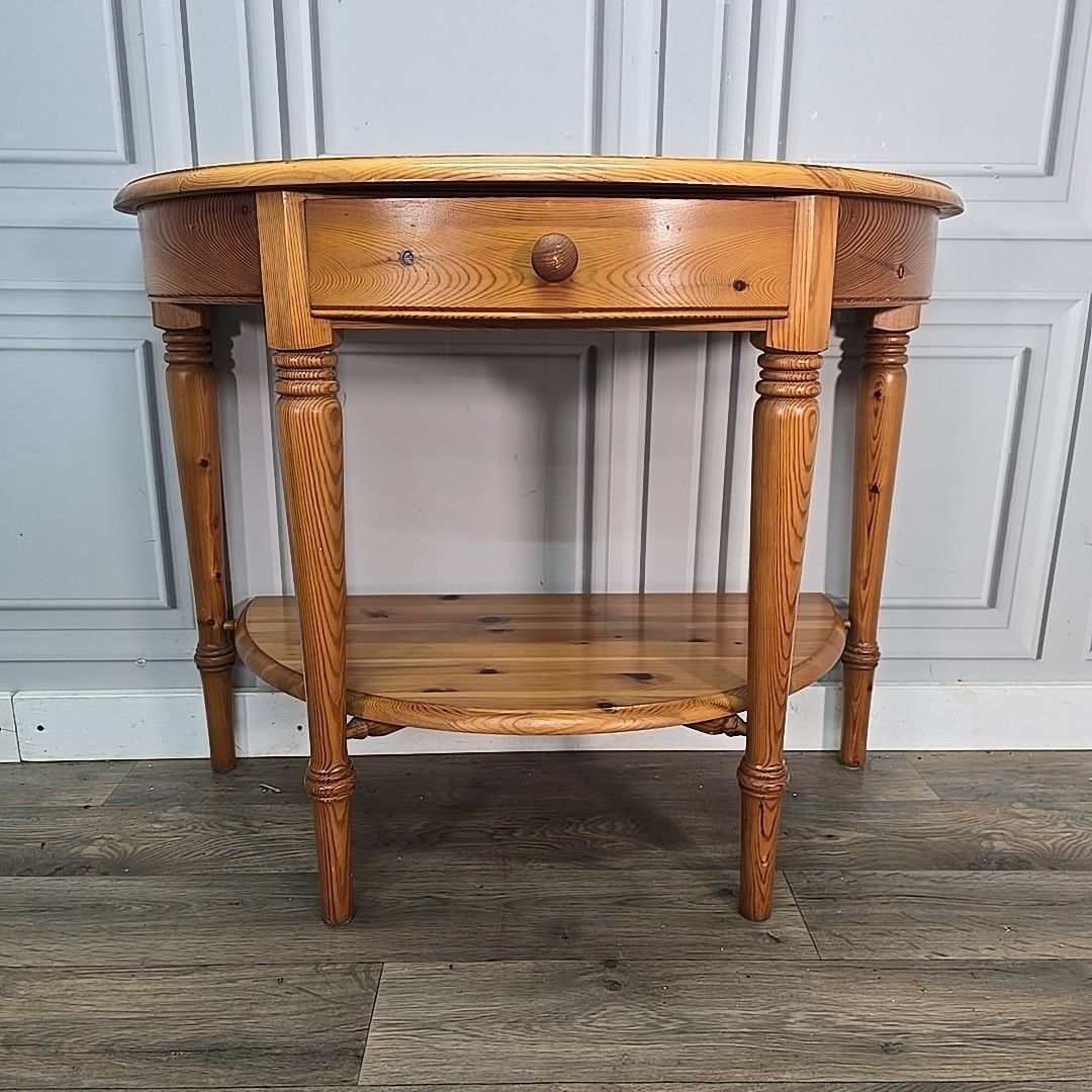 Vintage Ducal Console Table – Solid Pine Half Moon Hall Table Drawer Demi Lune photo 190.0