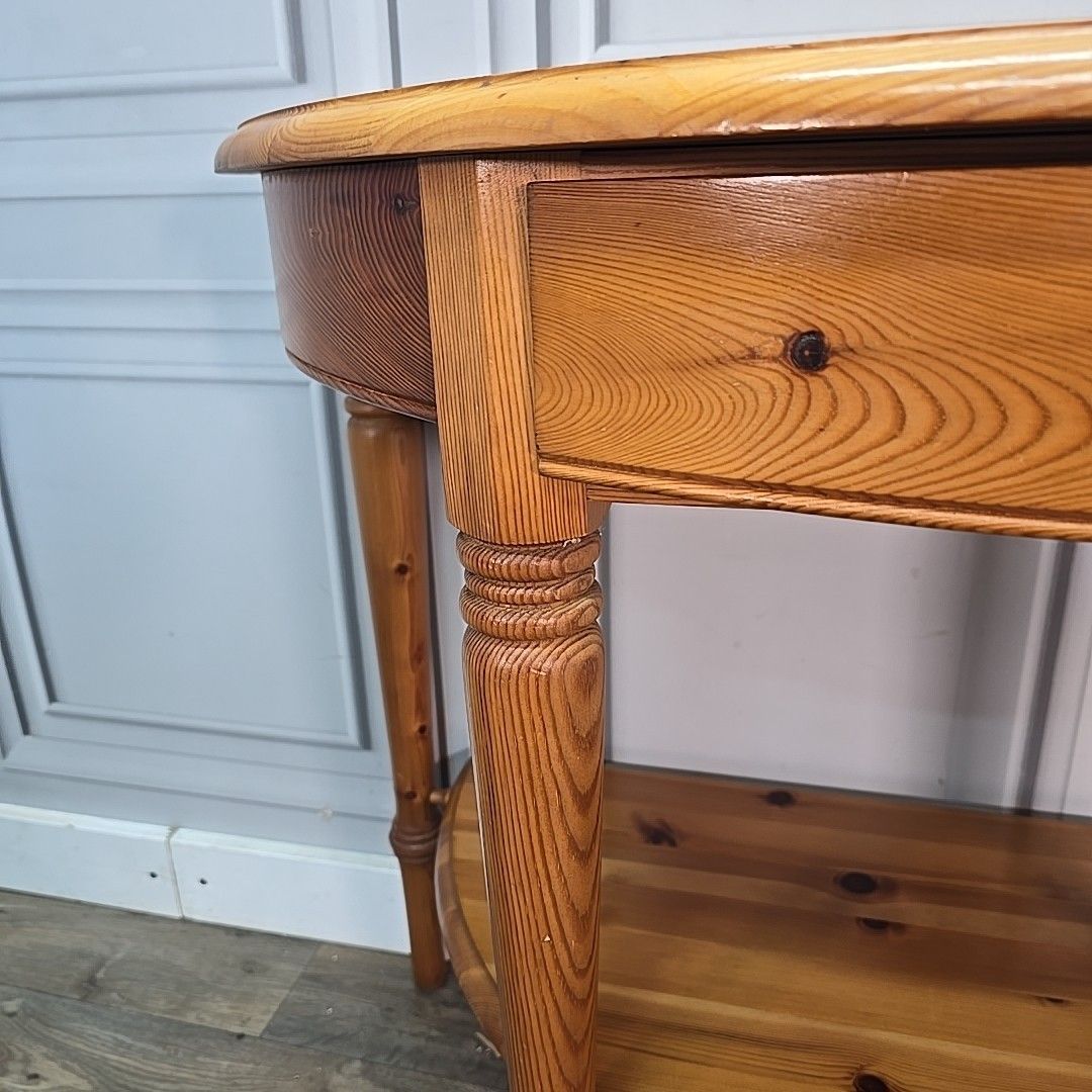 190.0 Vintage Ducal Console Table – Solid Pine Half Moon Hall Table Drawer Demi Lune photo