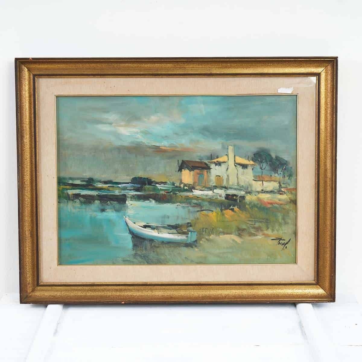 Oil On Canvas Elegant Landscape Painting From 1979 By The Painter Renzo